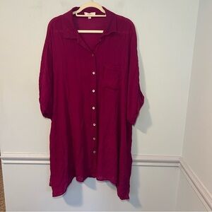 Umgee + Magenta Button Down Double Layered Short Sleeve Blouse Size 1XL
